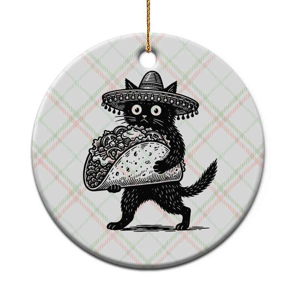 Funny Cinco De Mayo Black Cat With Taco Ceramic Ornament Mexican Food Gift