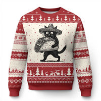 Funny Cinco De Mayo Black Cat With Taco Ugly Christmas Sweater Mexican Food Gift