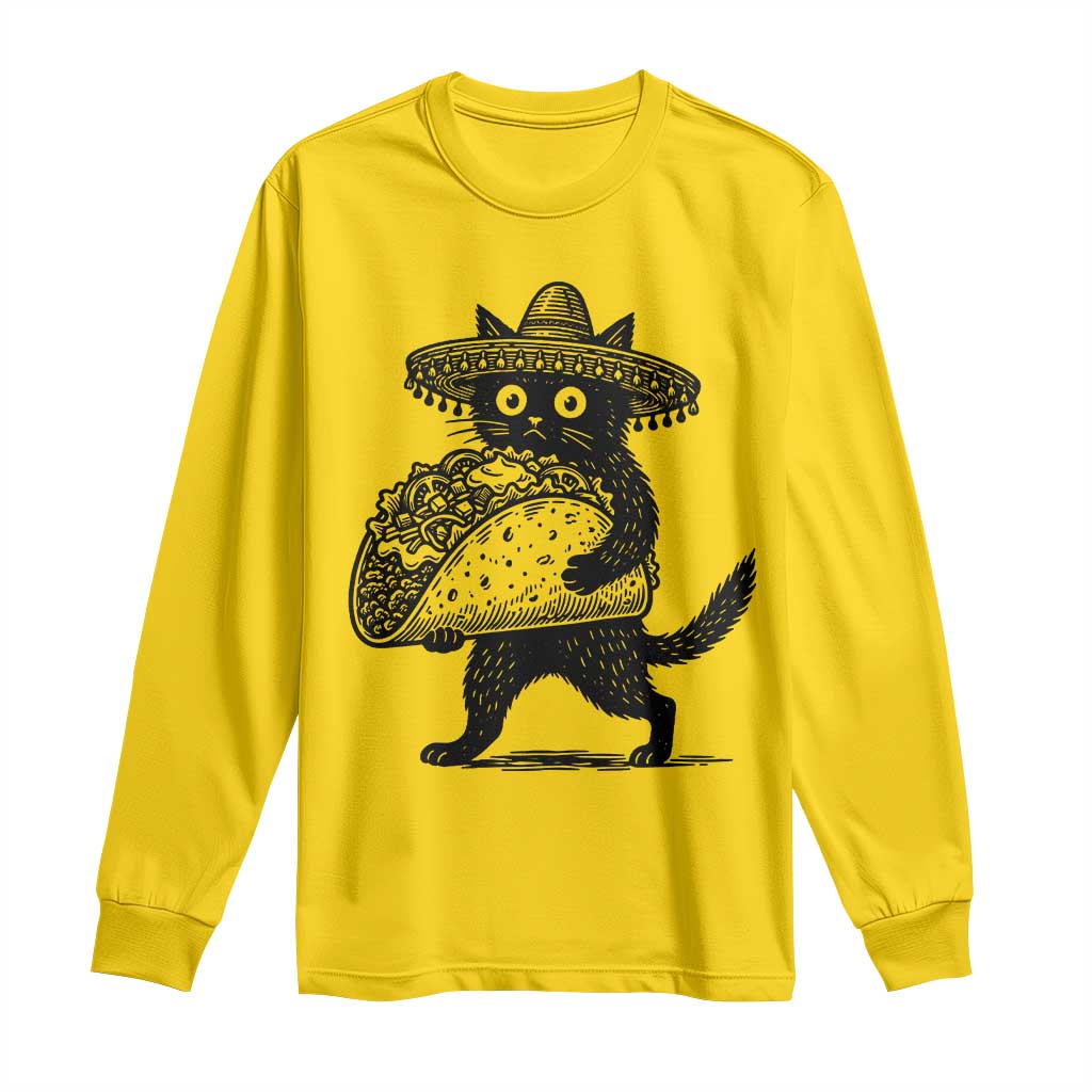Funny Cinco De Mayo Black Cat With Taco Long Sleeve Shirt Mexican Food Gift