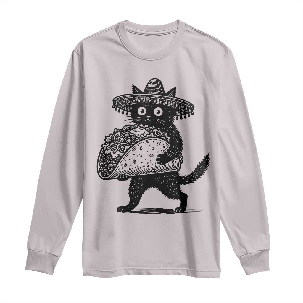 Funny Cinco De Mayo Black Cat With Taco Long Sleeve Shirt Mexican Food Gift