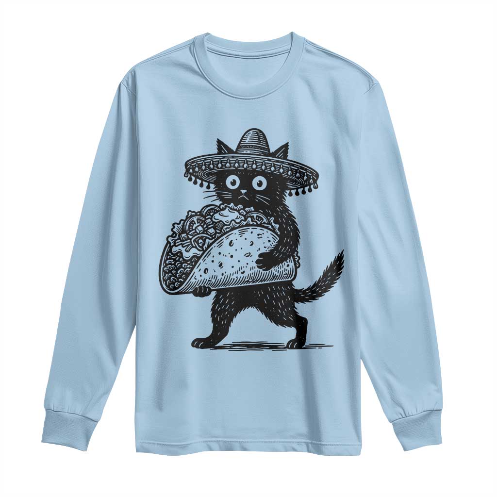 Funny Cinco De Mayo Black Cat With Taco Long Sleeve Shirt Mexican Food Gift
