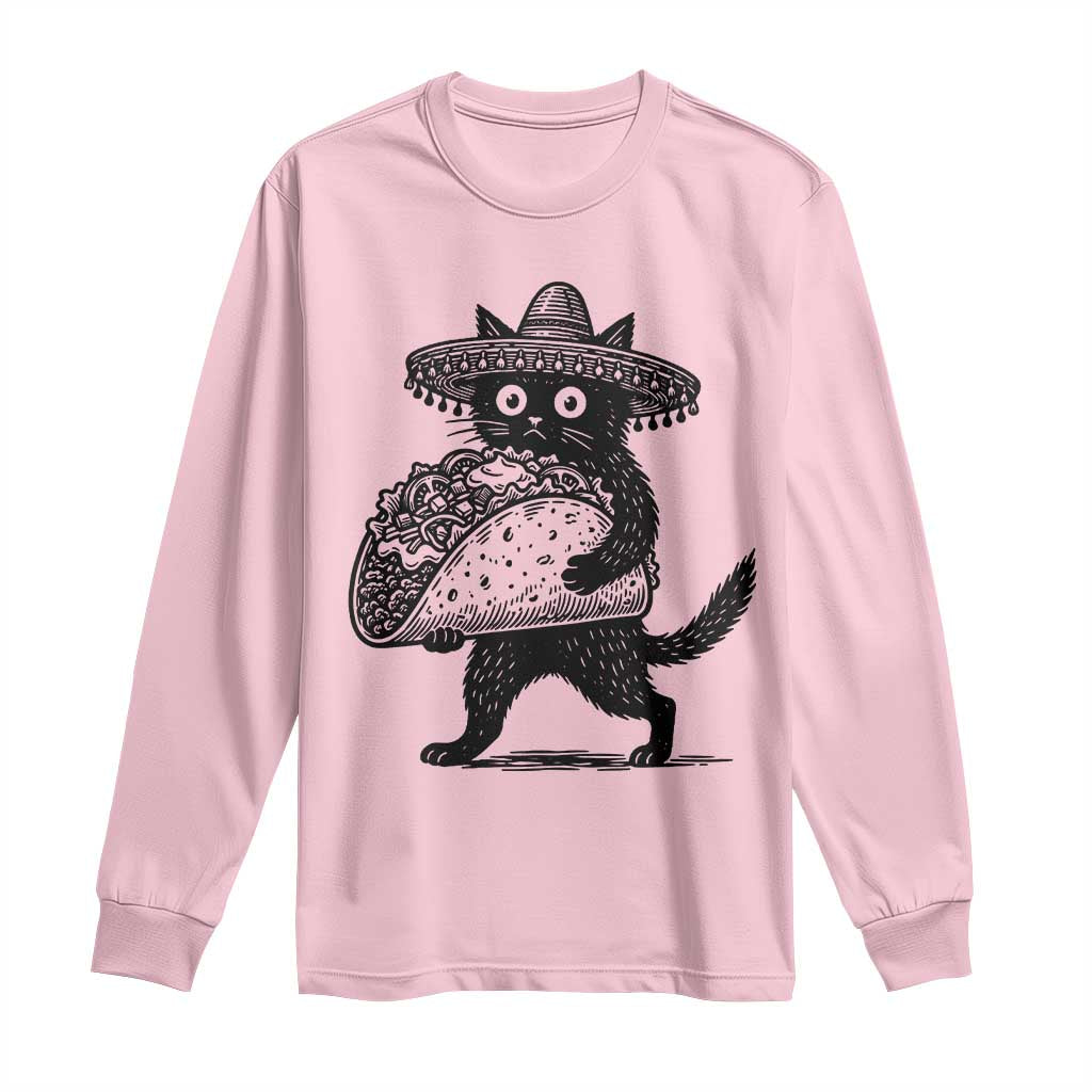 Funny Cinco De Mayo Black Cat With Taco Long Sleeve Shirt Mexican Food Gift