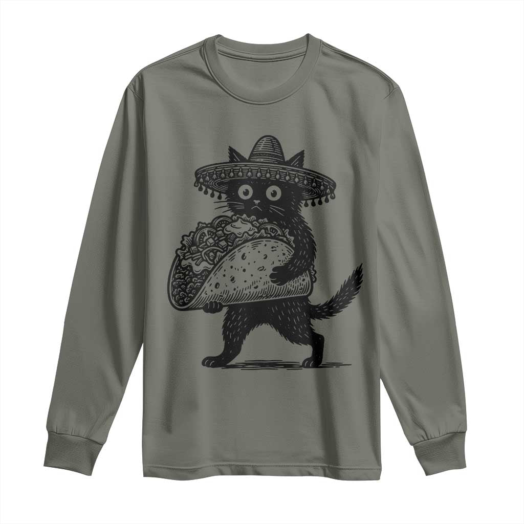 Funny Cinco De Mayo Black Cat With Taco Long Sleeve Shirt Mexican Food Gift