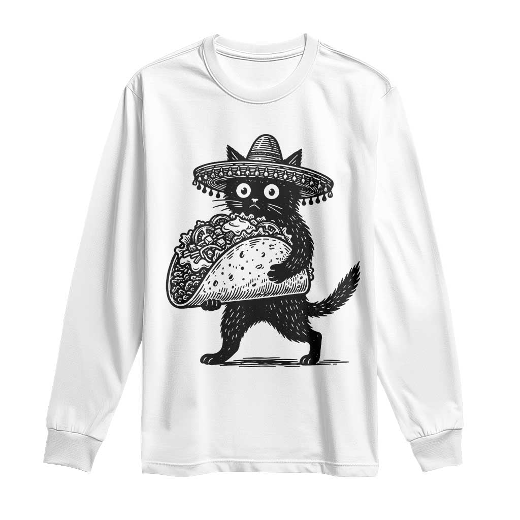 Funny Cinco De Mayo Black Cat With Taco Long Sleeve Shirt Mexican Food Gift