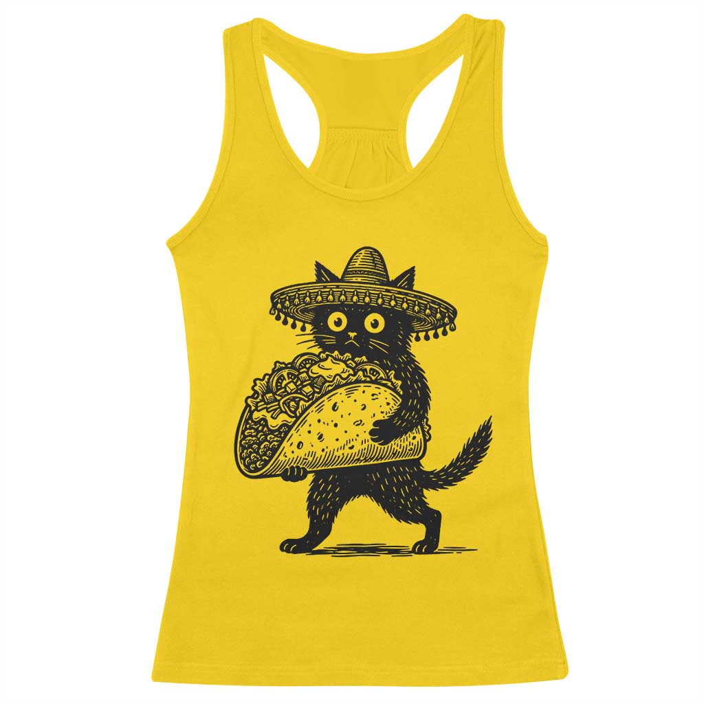 Funny Cinco De Mayo Black Cat With Taco Racerback Tank Top Mexican Food Gift