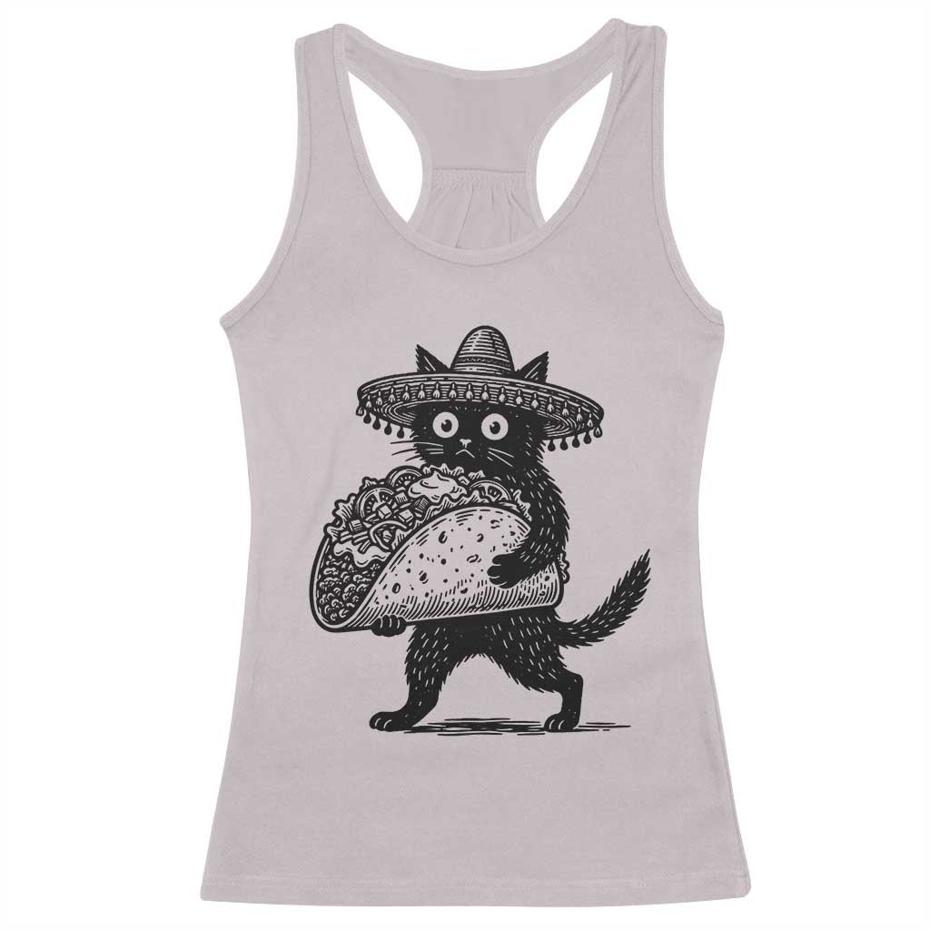 Funny Cinco De Mayo Black Cat With Taco Racerback Tank Top Mexican Food Gift