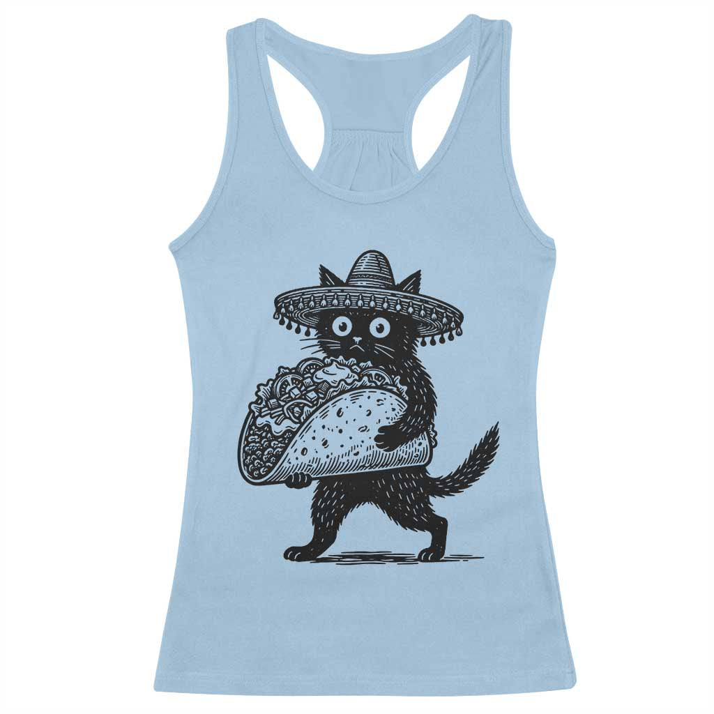 Funny Cinco De Mayo Black Cat With Taco Racerback Tank Top Mexican Food Gift