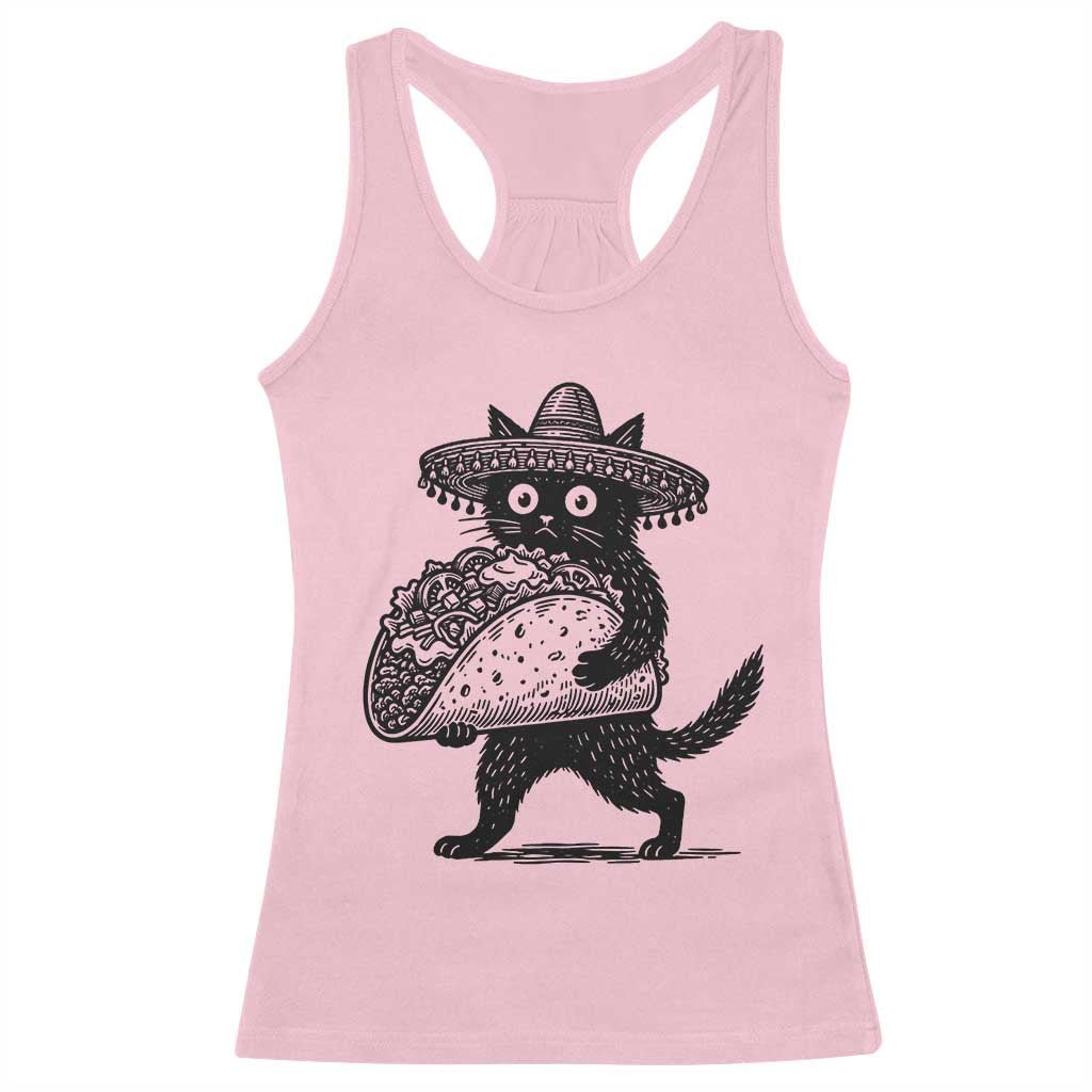 Funny Cinco De Mayo Black Cat With Taco Racerback Tank Top Mexican Food Gift