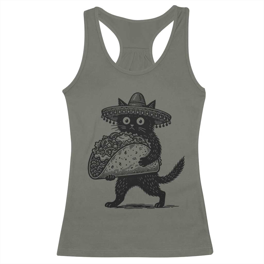 Funny Cinco De Mayo Black Cat With Taco Racerback Tank Top Mexican Food Gift