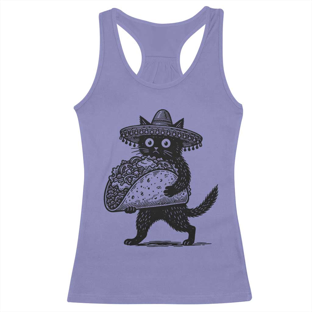 Funny Cinco De Mayo Black Cat With Taco Racerback Tank Top Mexican Food Gift