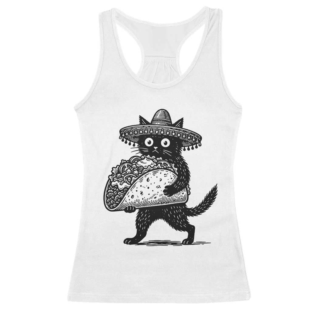 Funny Cinco De Mayo Black Cat With Taco Racerback Tank Top Mexican Food Gift