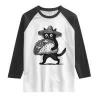 Funny Cinco De Mayo Black Cat With Taco Raglan Shirt Mexican Food Gift