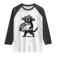 Funny Cinco De Mayo Black Cat With Taco Raglan Shirt Mexican Food Gift