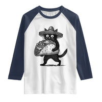 Funny Cinco De Mayo Black Cat With Taco Raglan Shirt Mexican Food Gift