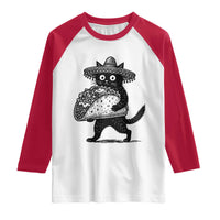 Funny Cinco De Mayo Black Cat With Taco Raglan Shirt Mexican Food Gift