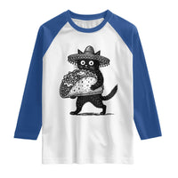 Funny Cinco De Mayo Black Cat With Taco Raglan Shirt Mexican Food Gift