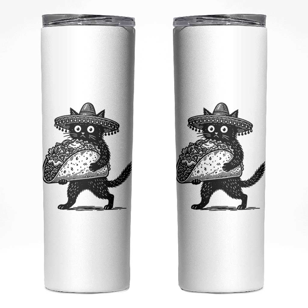 Funny Cinco De Mayo Black Cat With Taco Skinny Tumbler Mexican Food Gift
