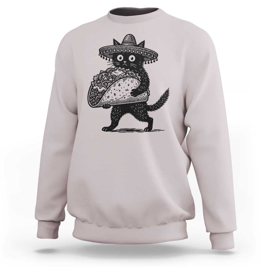 Funny Cinco De Mayo Black Cat With Taco Sweatshirt Mexican Food Gift