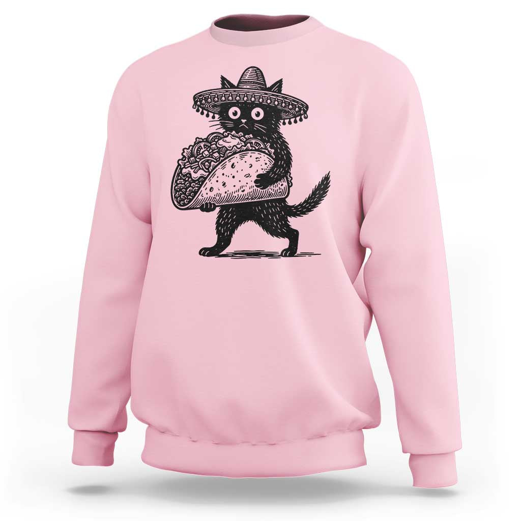 Funny Cinco De Mayo Black Cat With Taco Sweatshirt Mexican Food Gift
