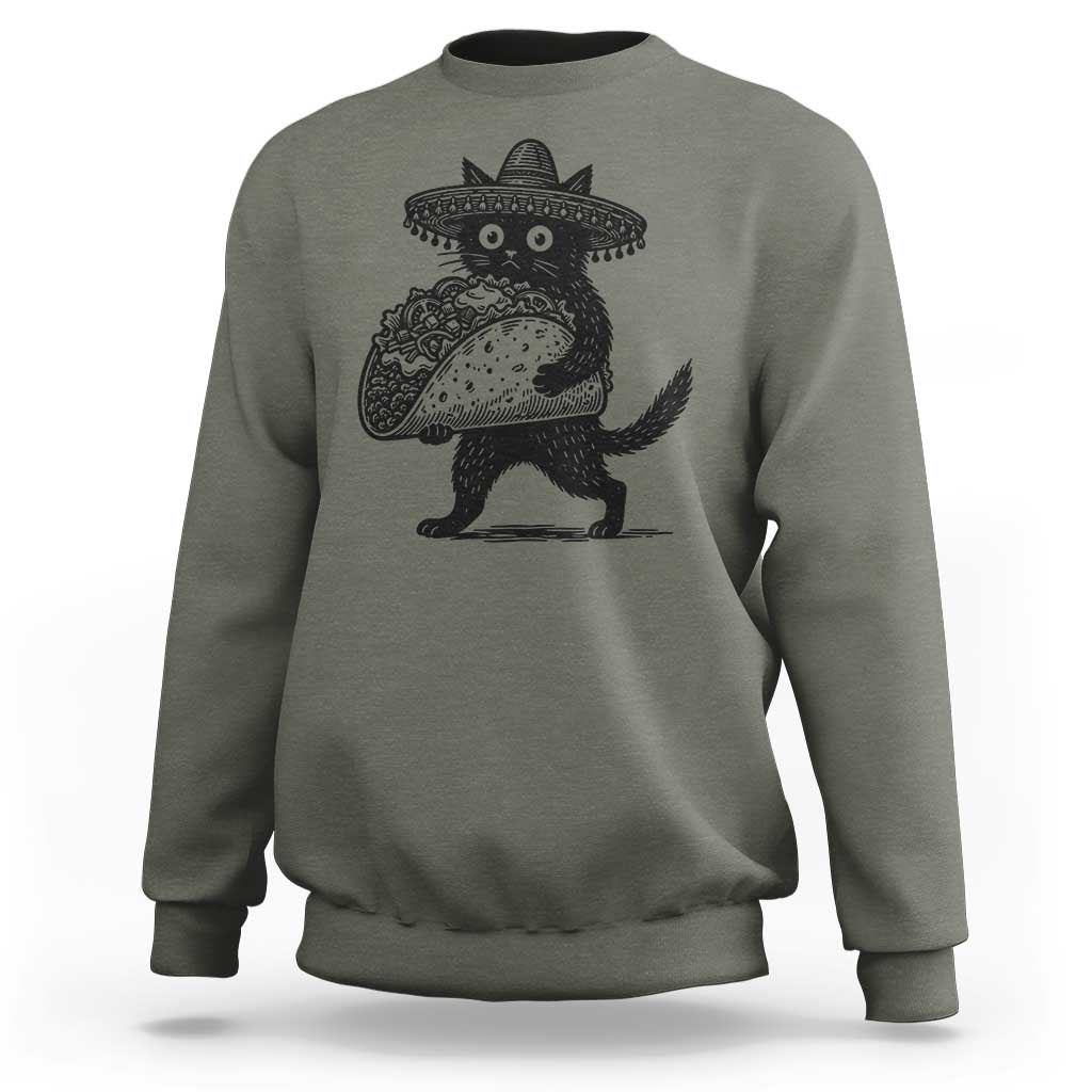 Funny Cinco De Mayo Black Cat With Taco Sweatshirt Mexican Food Gift