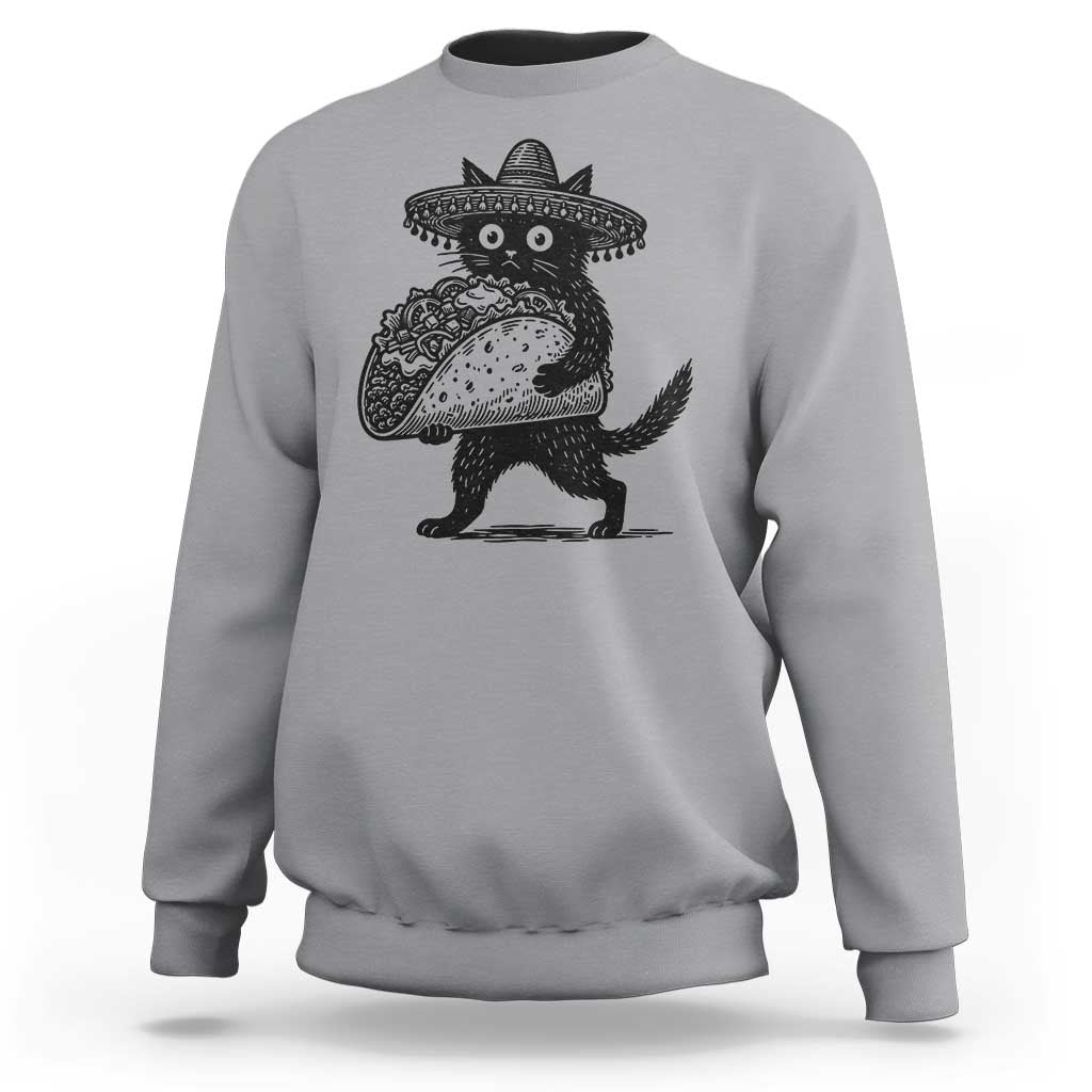 Funny Cinco De Mayo Black Cat With Taco Sweatshirt Mexican Food Gift