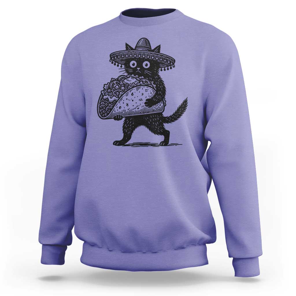 Funny Cinco De Mayo Black Cat With Taco Sweatshirt Mexican Food Gift