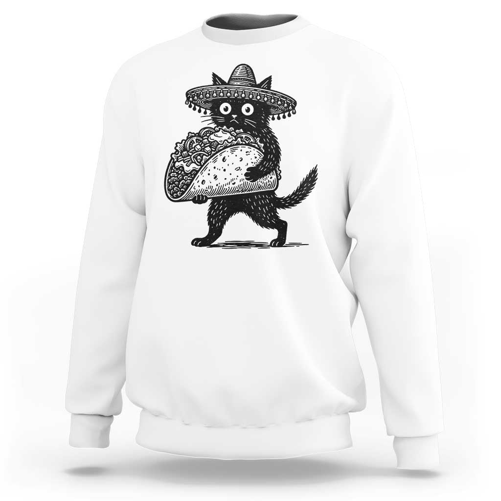 Funny Cinco De Mayo Black Cat With Taco Sweatshirt Mexican Food Gift