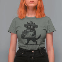 Funny Cinco De Mayo Black Cat With Taco T Shirt For Women Mexican Food Gift