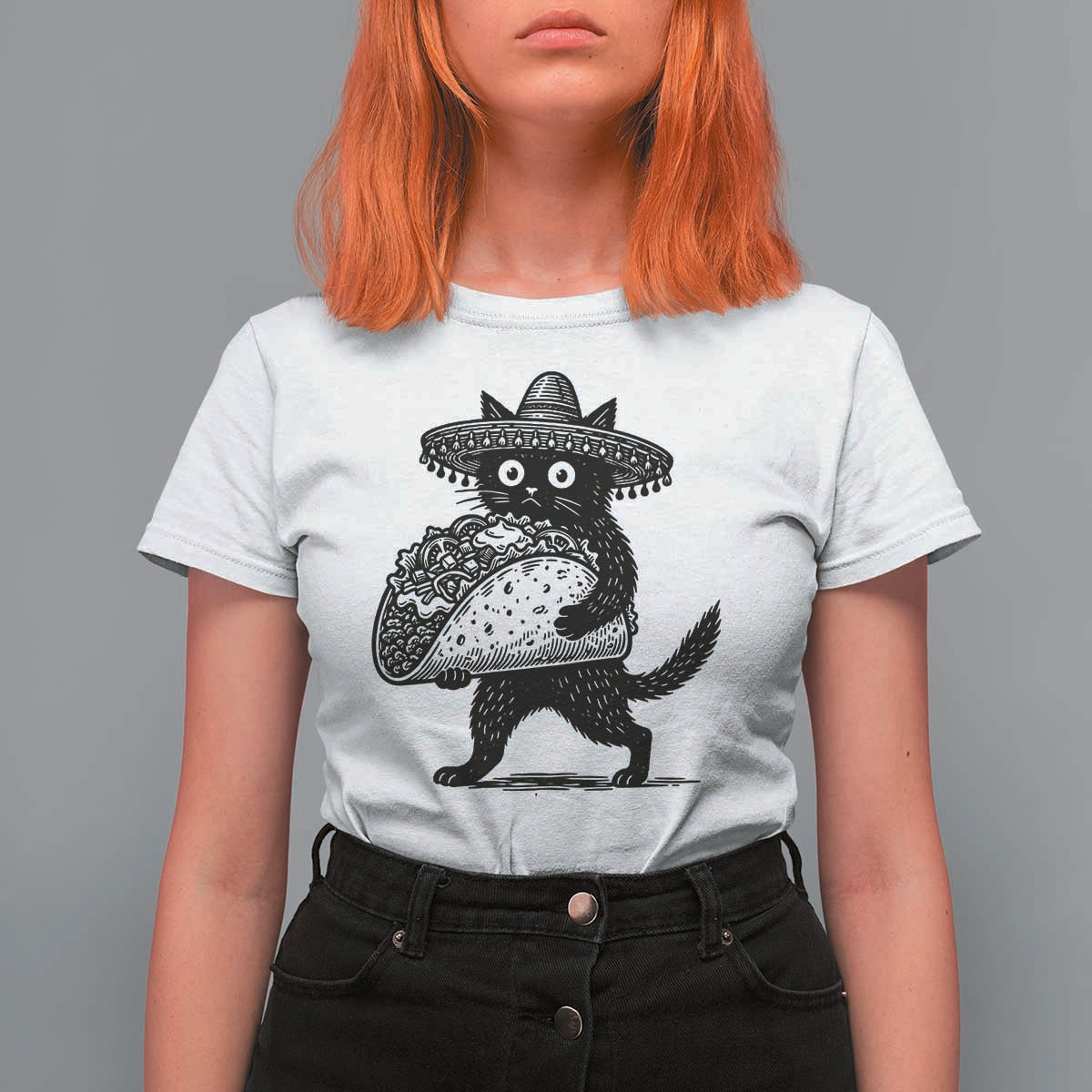 Funny Cinco De Mayo Black Cat With Taco T Shirt For Women Mexican Food Gift