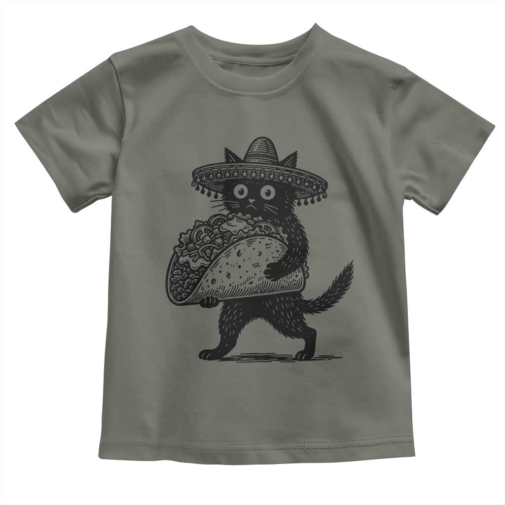 Funny Cinco De Mayo Black Cat With Taco Toddler T Shirt Mexican Food Gift