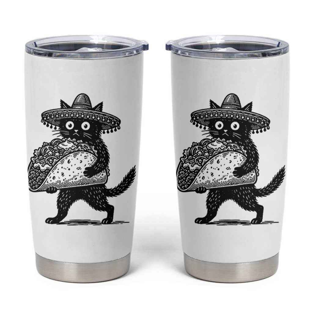 Funny Cinco De Mayo Black Cat With Taco Tumbler Cup Mexican Food Gift
