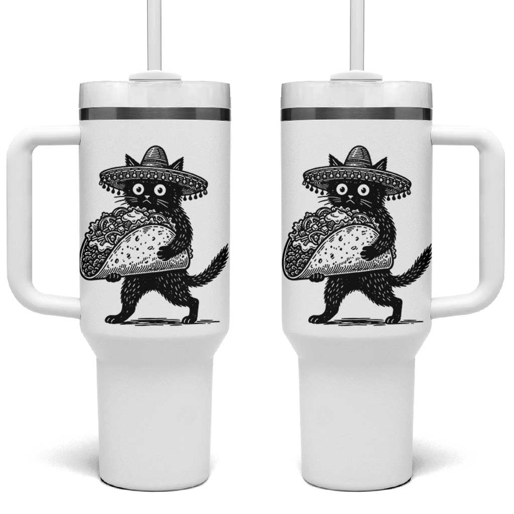Funny Cinco De Mayo Black Cat With Taco Tumbler With Handle Mexican Food Gift