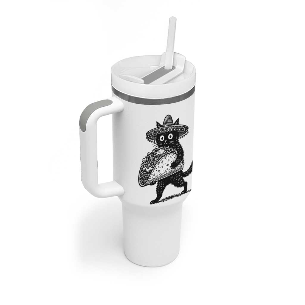 Funny Cinco De Mayo Black Cat With Taco Tumbler With Handle Mexican Food Gift