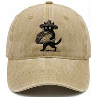 Funny Cinco De Mayo Black Cat With Taco Washed Cotton Baseball Cap Mexican Food Gift