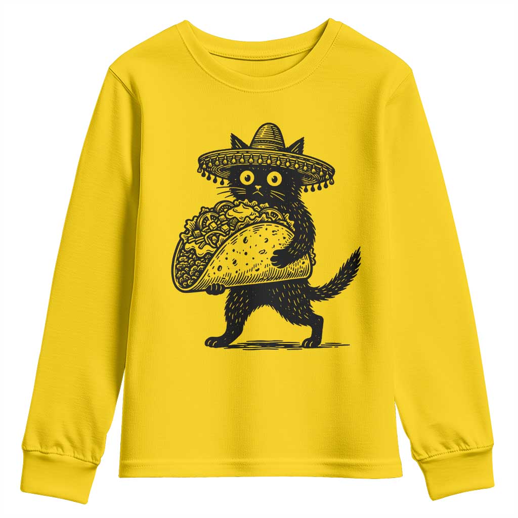 Funny Cinco De Mayo Black Cat With Taco Youth Sweatshirt Mexican Food Gift