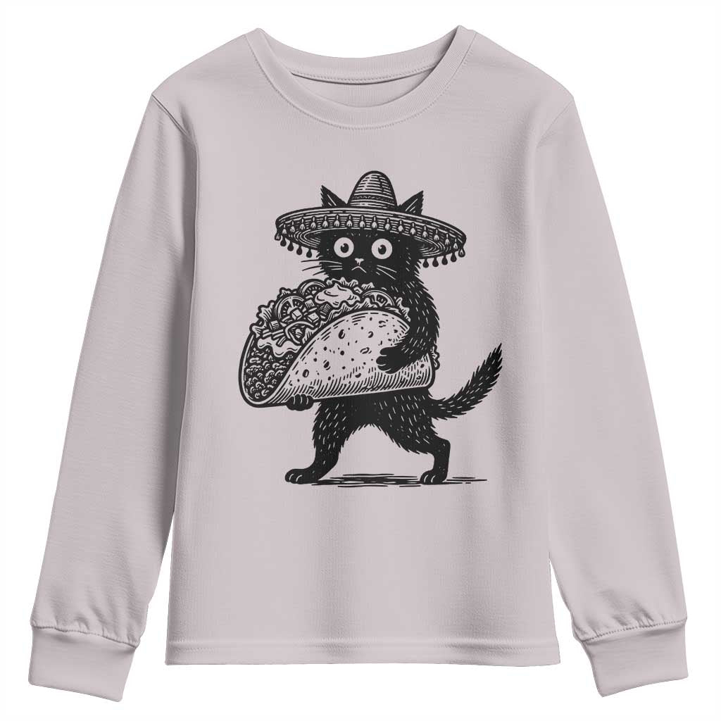 Funny Cinco De Mayo Black Cat With Taco Youth Sweatshirt Mexican Food Gift