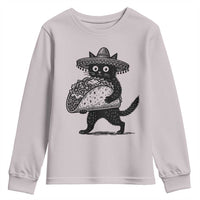Funny Cinco De Mayo Black Cat With Taco Youth Sweatshirt Mexican Food Gift