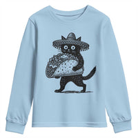 Funny Cinco De Mayo Black Cat With Taco Youth Sweatshirt Mexican Food Gift