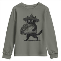 Funny Cinco De Mayo Black Cat With Taco Youth Sweatshirt Mexican Food Gift