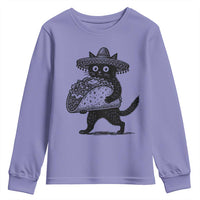 Funny Cinco De Mayo Black Cat With Taco Youth Sweatshirt Mexican Food Gift