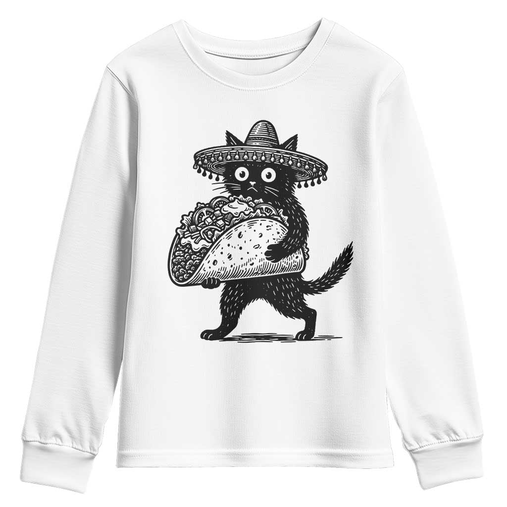 Funny Cinco De Mayo Black Cat With Taco Youth Sweatshirt Mexican Food Gift