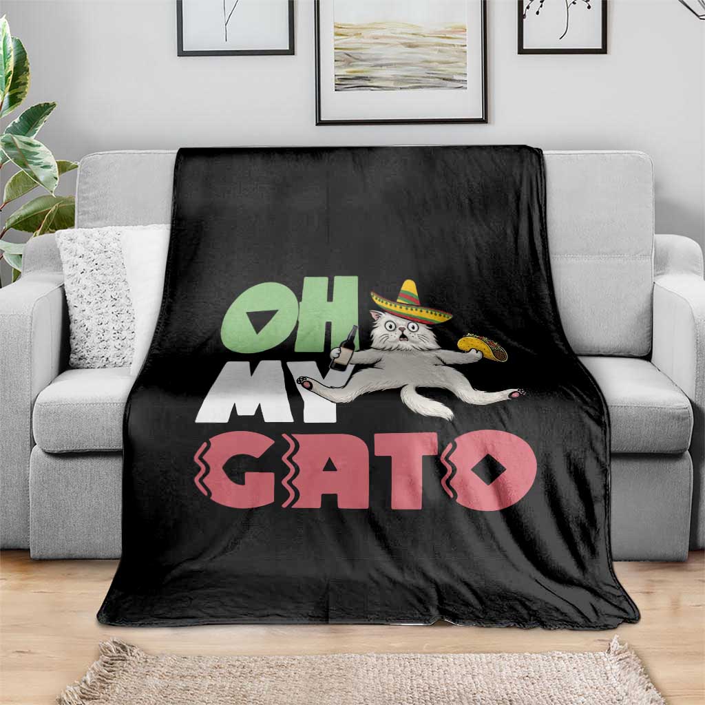 Funny Cinco De Mayo Drunk Cat Throw Blanket Oh My Gato