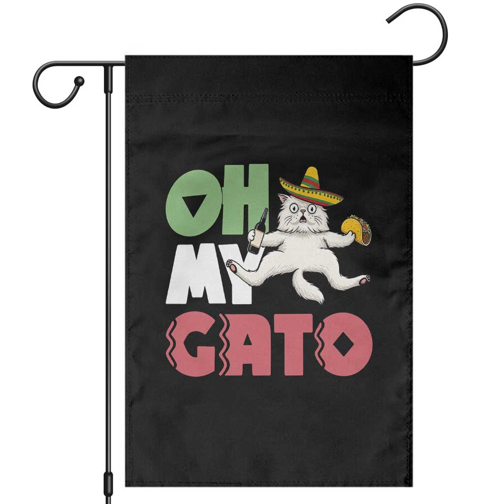Funny Cinco De Mayo Drunk Cat Garden Flag Oh My Gato