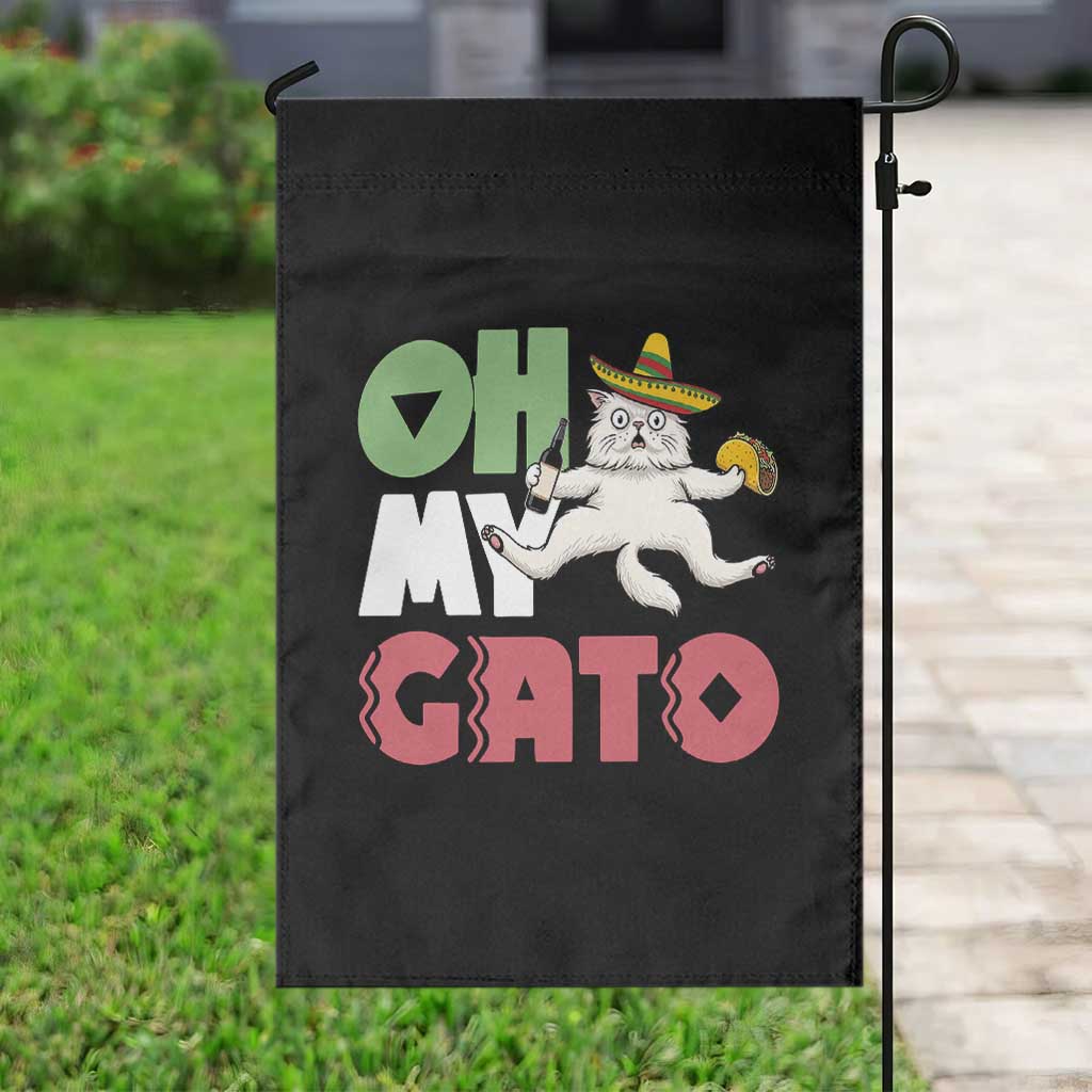 Funny Cinco De Mayo Drunk Cat Garden Flag Oh My Gato