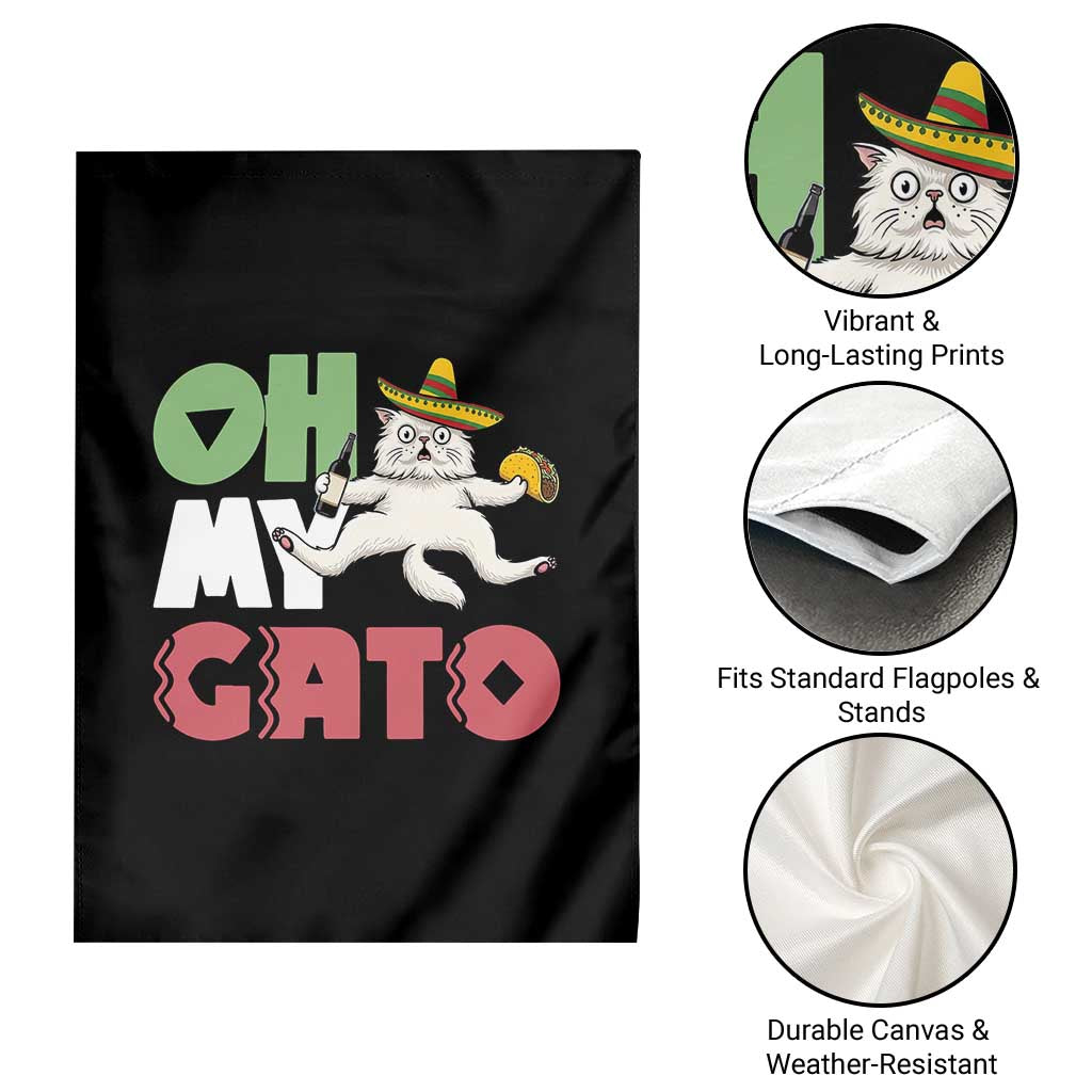 Funny Cinco De Mayo Drunk Cat Garden Flag Oh My Gato