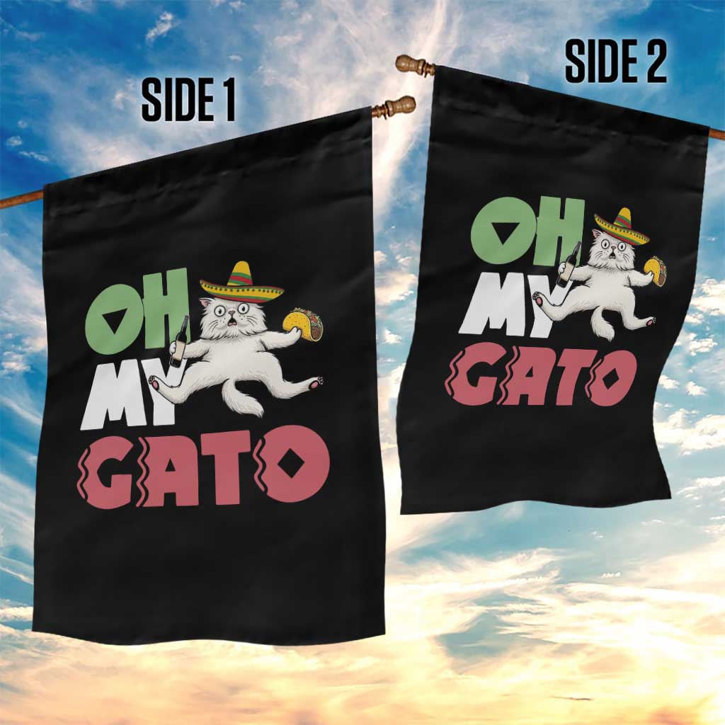 Funny Cinco De Mayo Drunk Cat Garden Flag Oh My Gato