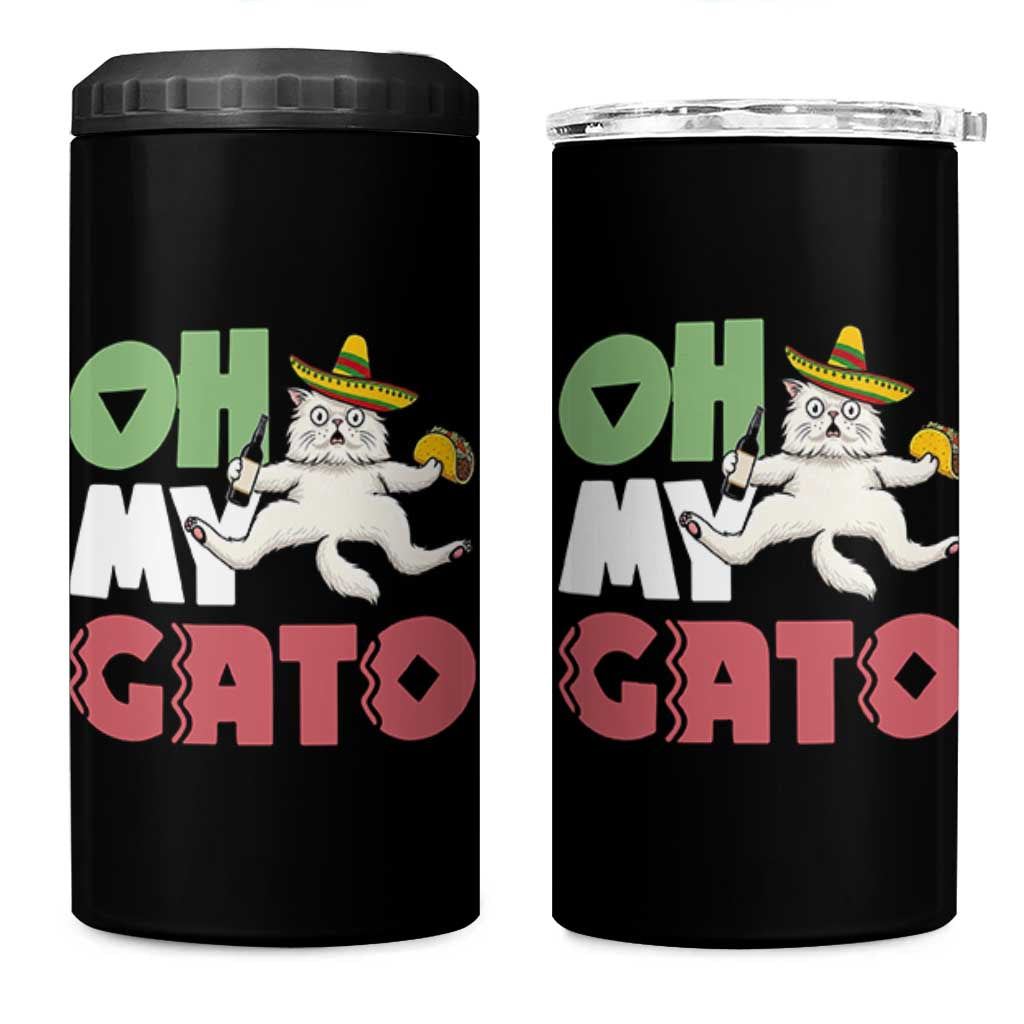 Funny Cinco De Mayo Drunk Cat 4 in 1 Can Cooler Tumbler Oh My Gato