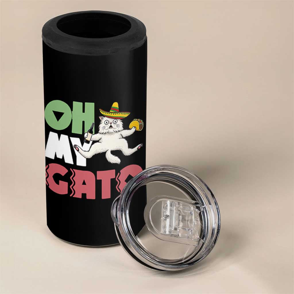 Funny Cinco De Mayo Drunk Cat 4 in 1 Can Cooler Tumbler Oh My Gato