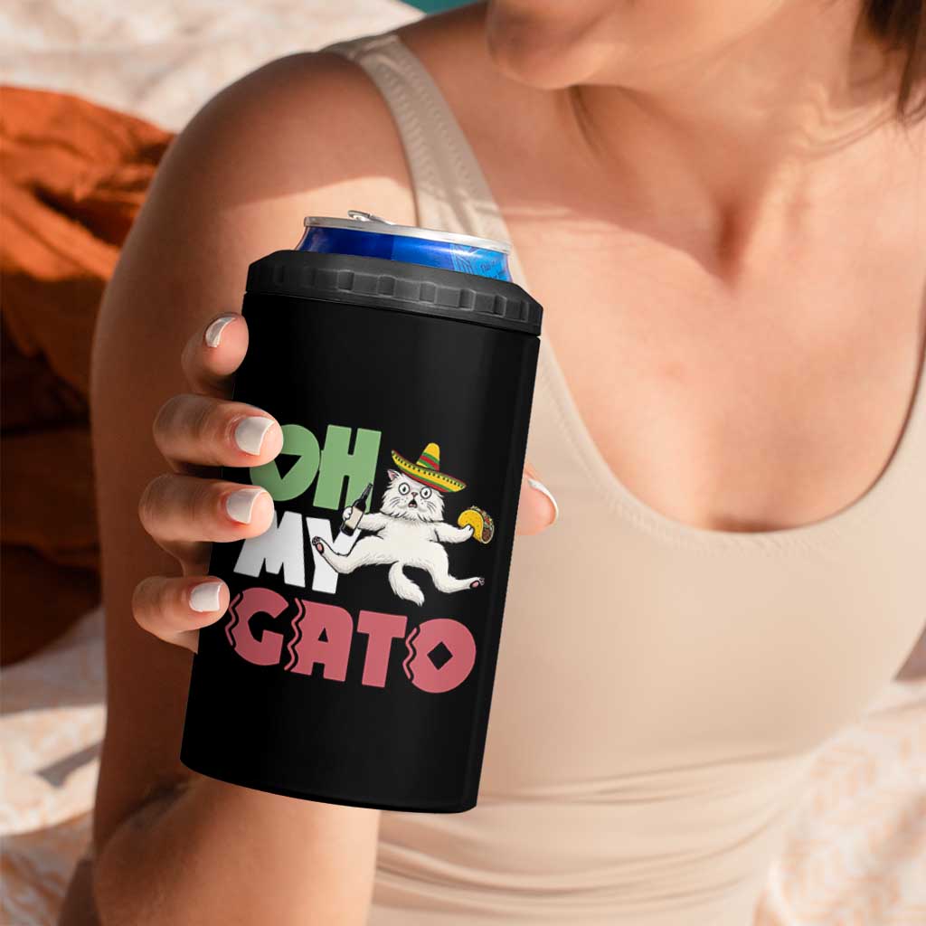 Funny Cinco De Mayo Drunk Cat 4 in 1 Can Cooler Tumbler Oh My Gato
