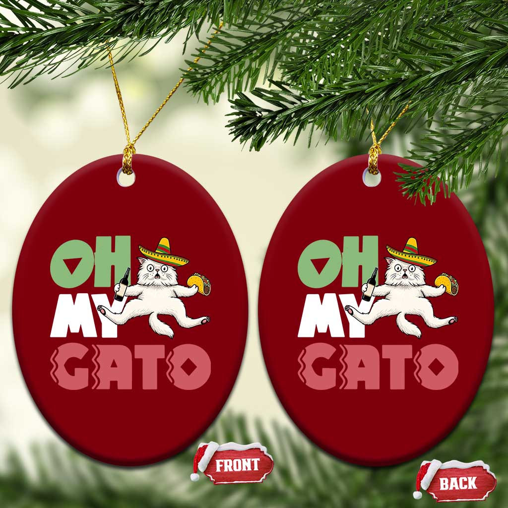 Funny Cinco De Mayo Drunk Cat Ceramic Ornament Oh My Gato